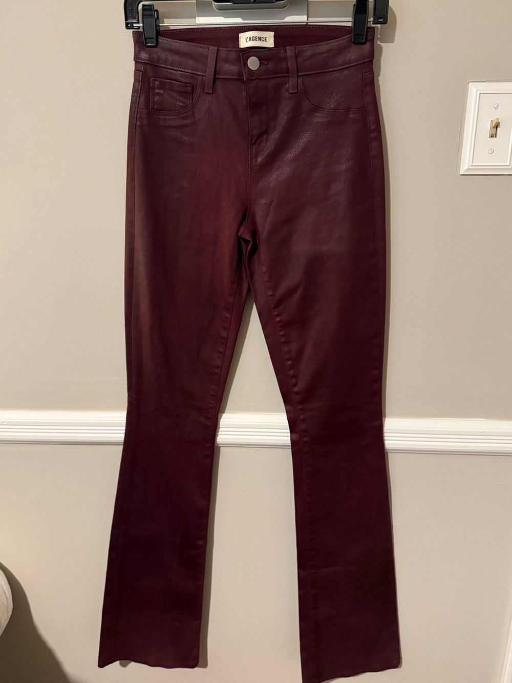 L'AGENCE Women's Burgundy Coated Flare Jeans